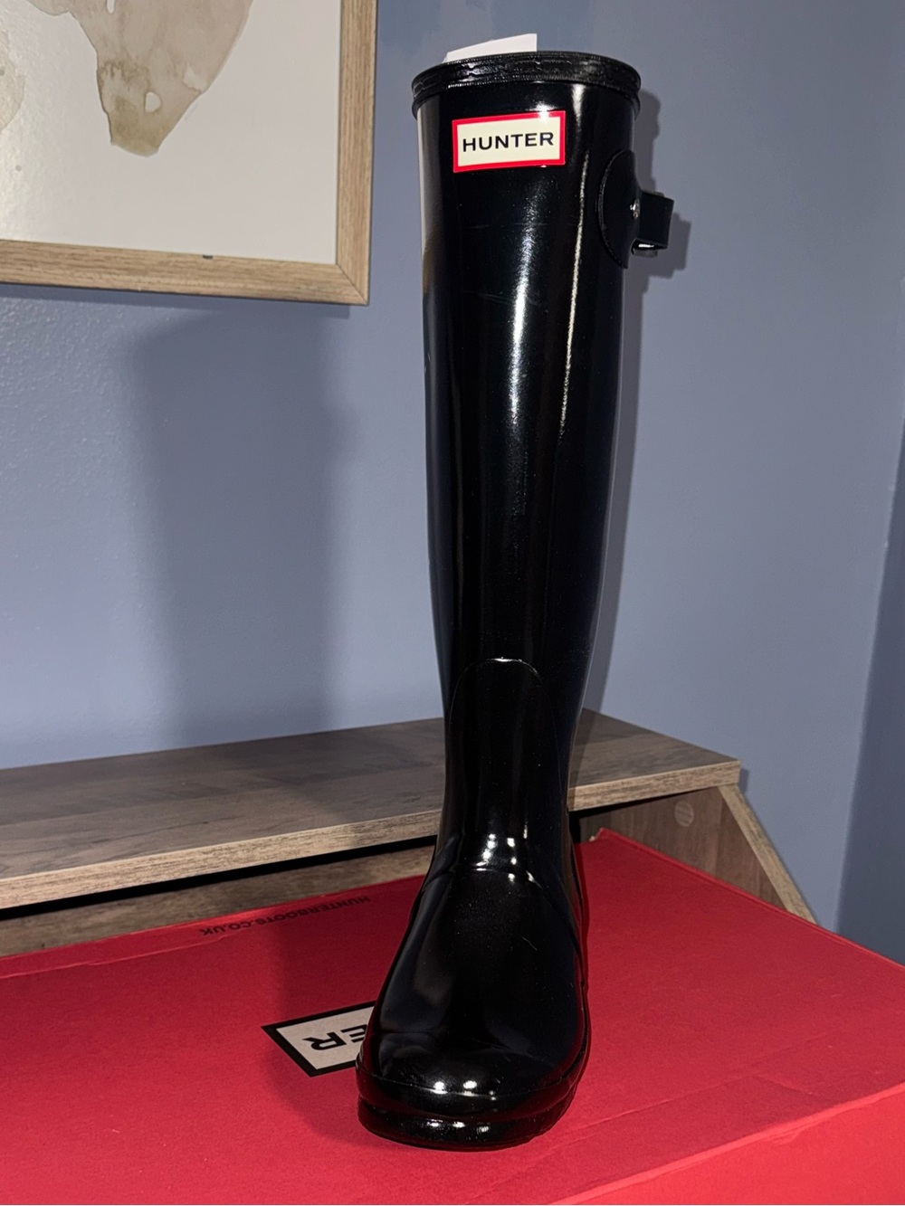 Hunter women's tall black gloss boot Sz 8